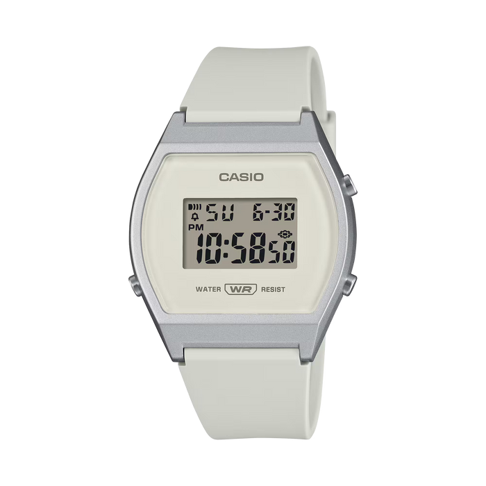 Casio LW-204-7A — Esfera Blanco Hueso / Bisel Plateado